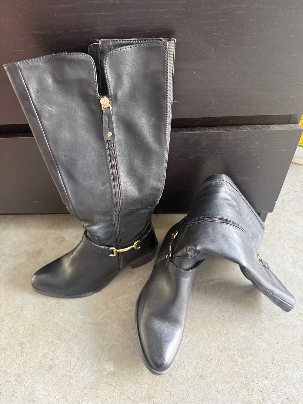 Steve Madden Black Knee-High Riding Boots with Gold Hardware